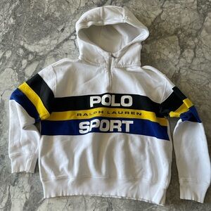 Polo Sport Ralph Lauren Kids Hoodie. White, Blue, Black, and Yellow Stripes XL